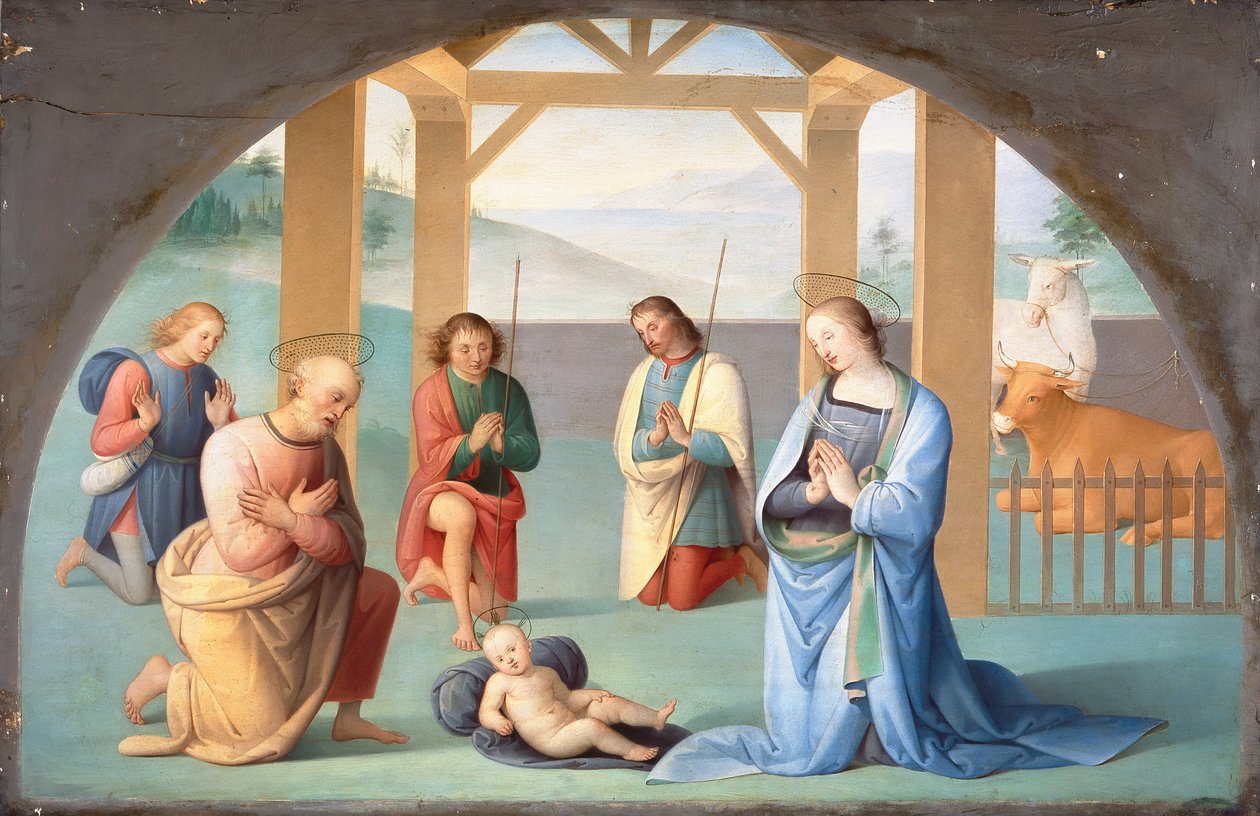 Aanbidding van het Kind Jezus (naar Perugino) door Annie Louisa Swynnerton