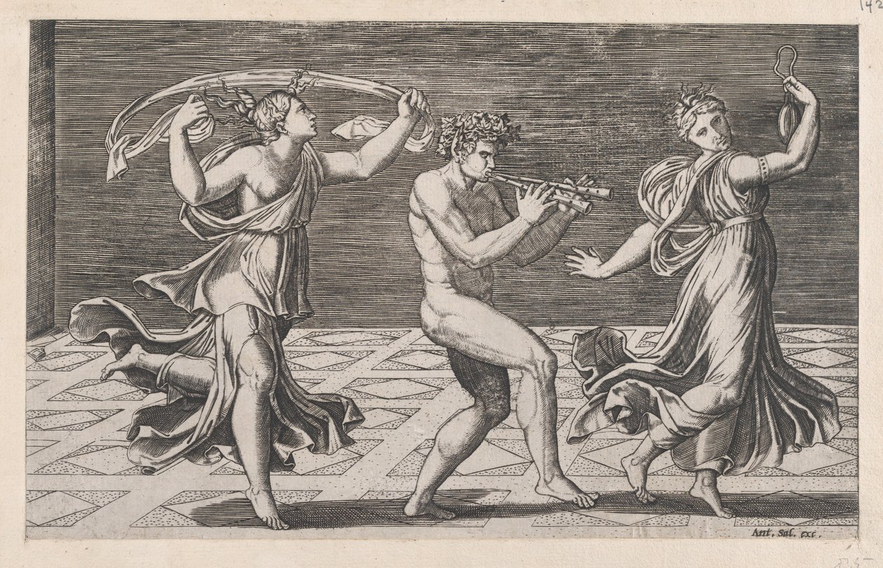 Speculum Romanae Magnificentiae: Dans van Faunen en Bacchanten, begin 16e eeuw door Anon