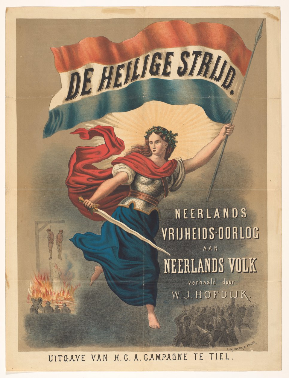 Affiche voor De Heilige Strijd door Willem Jacobszoon Hofdijk door Anonymous