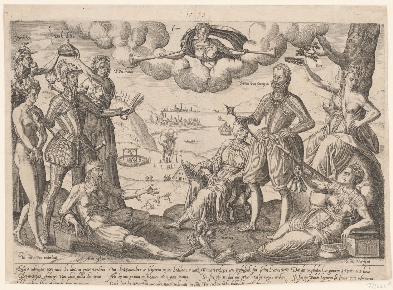 Allegorische prent van de hertog van Alva en de prins van Oranje door Anonymous