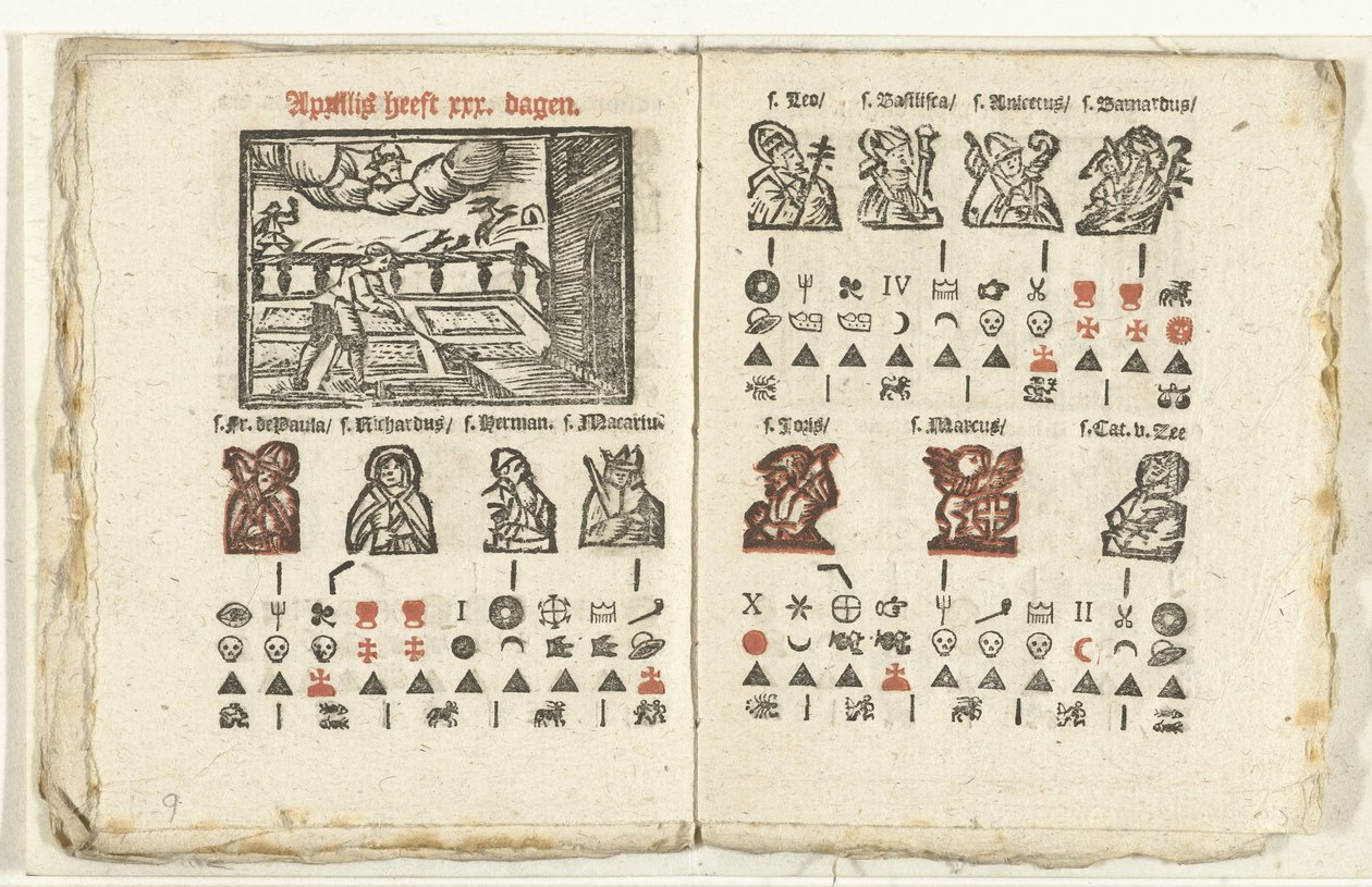Bladzijden met de voorspelling voor de maand april, 1712 door Anonymous