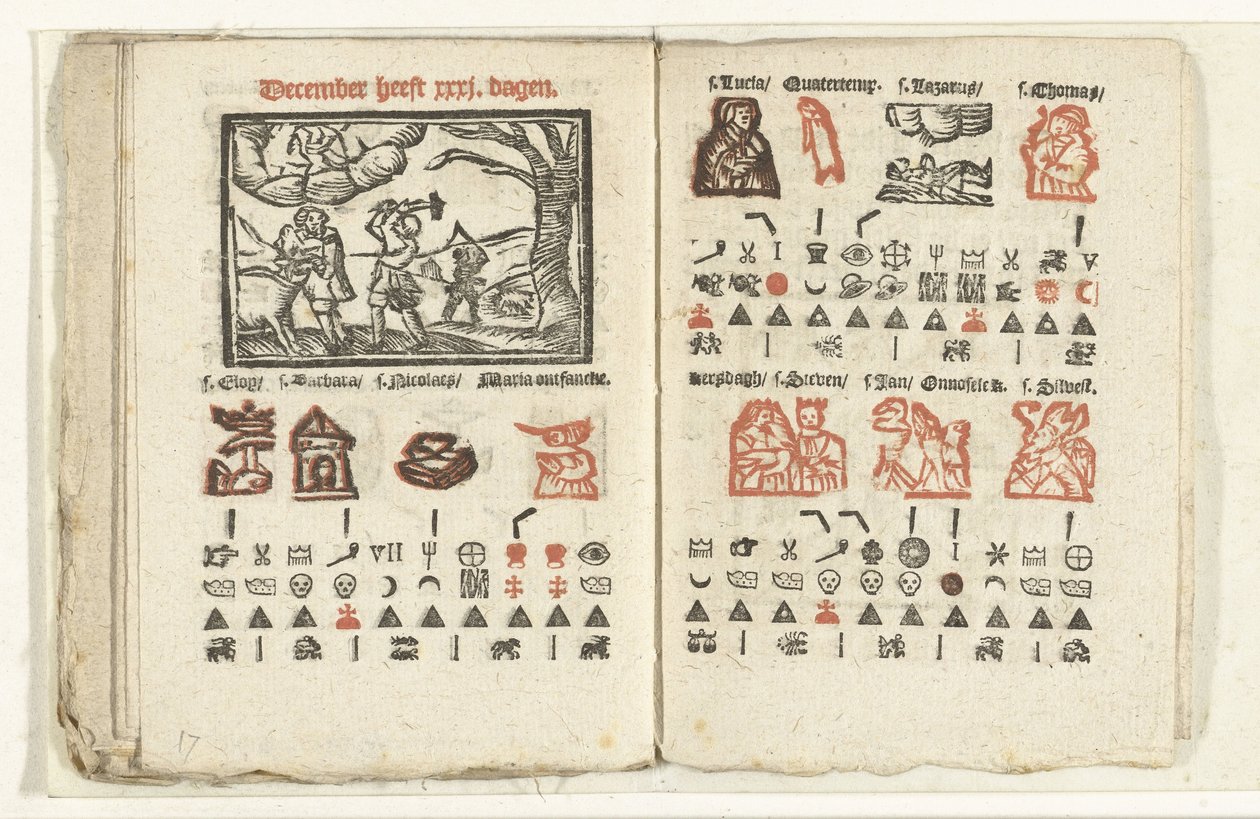 Bladzijden met de voorspelling voor de maand december, 1712 door Anonymous