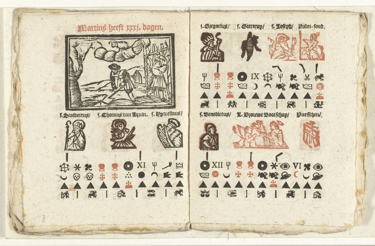 Bladzijden met de voorspelling voor de maand maart, 1712 door Anonymous