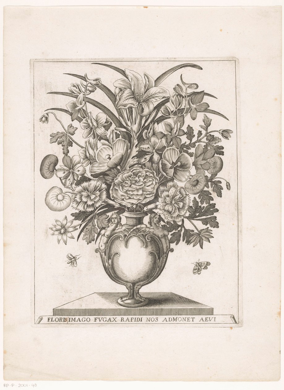 Bloemen in vaas met halffiguren door Anonymous