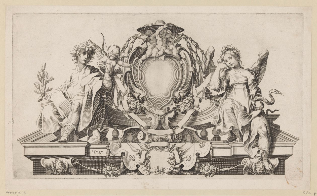 Cartouche voor het wapenschild van een kardinaal door Anonymous