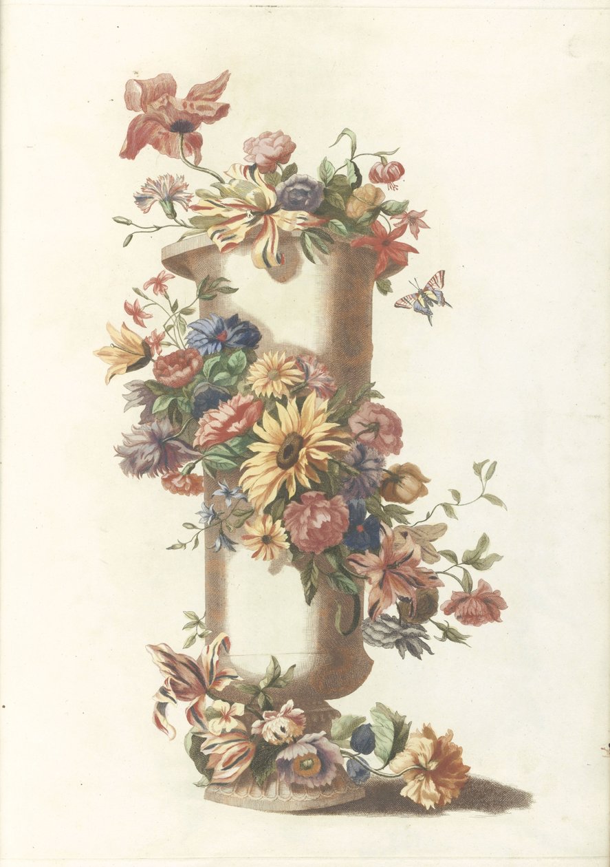 Cilindrische vaas met bloemenkrans door Anonymous