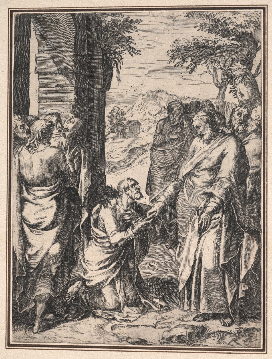 Kopie van Cornelis Cort: Christus Geeft de Sleutel van de Kerk aan Sint Petrus door Anonymous