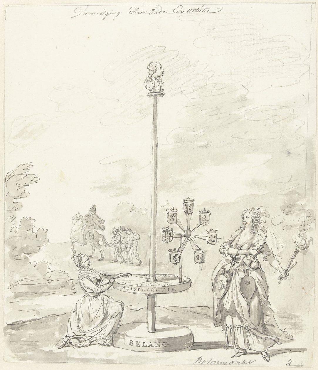 De Vernietiging van de Oude Constitutie, decoratie op de Botermarkt, 1795 door Anonymous