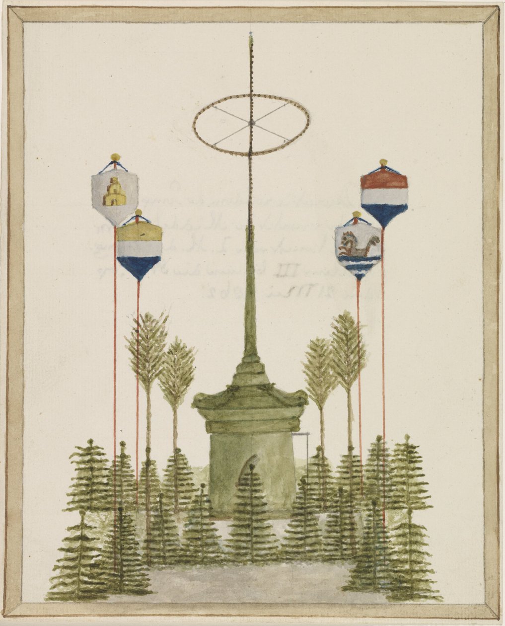 Decoratie rondom de Pomp op de groote markt te Middelburg, bij de komst van Z.M. de Koning Willem III binnen die Stad, op den 21 Mei 1862 door Anonymous