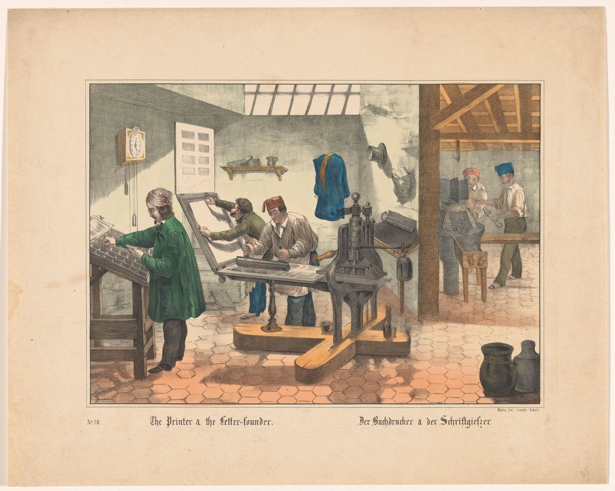 Drukkerij en lettergieterij The Printer & the Lettter-founder Der Buchdrucker & der Schriftgietzer (titel op object) door Anonymous