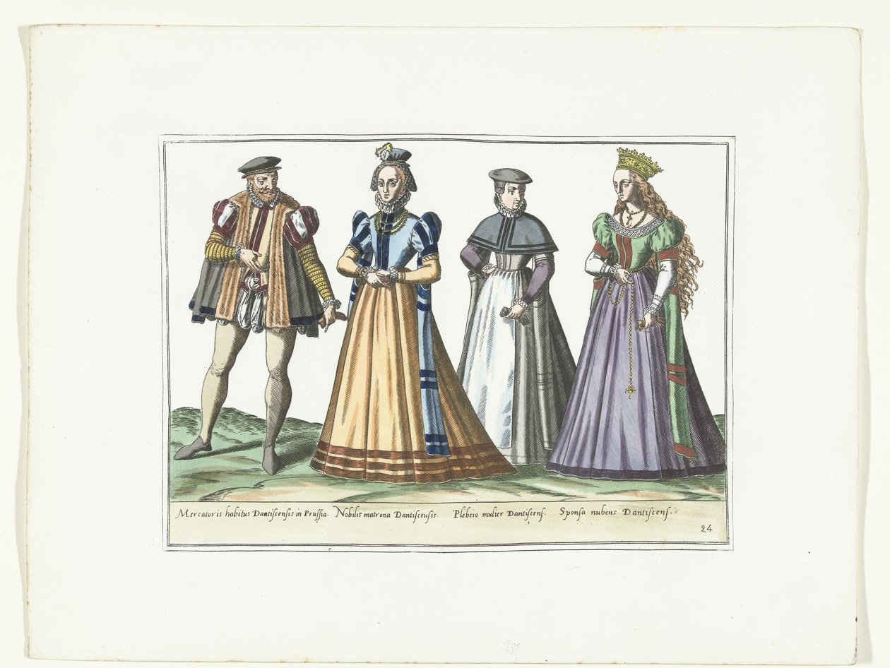 Een man en drie vrouwen gekleed volgens de Duitse mode in Danzig, ca. 1580 door Anonymous