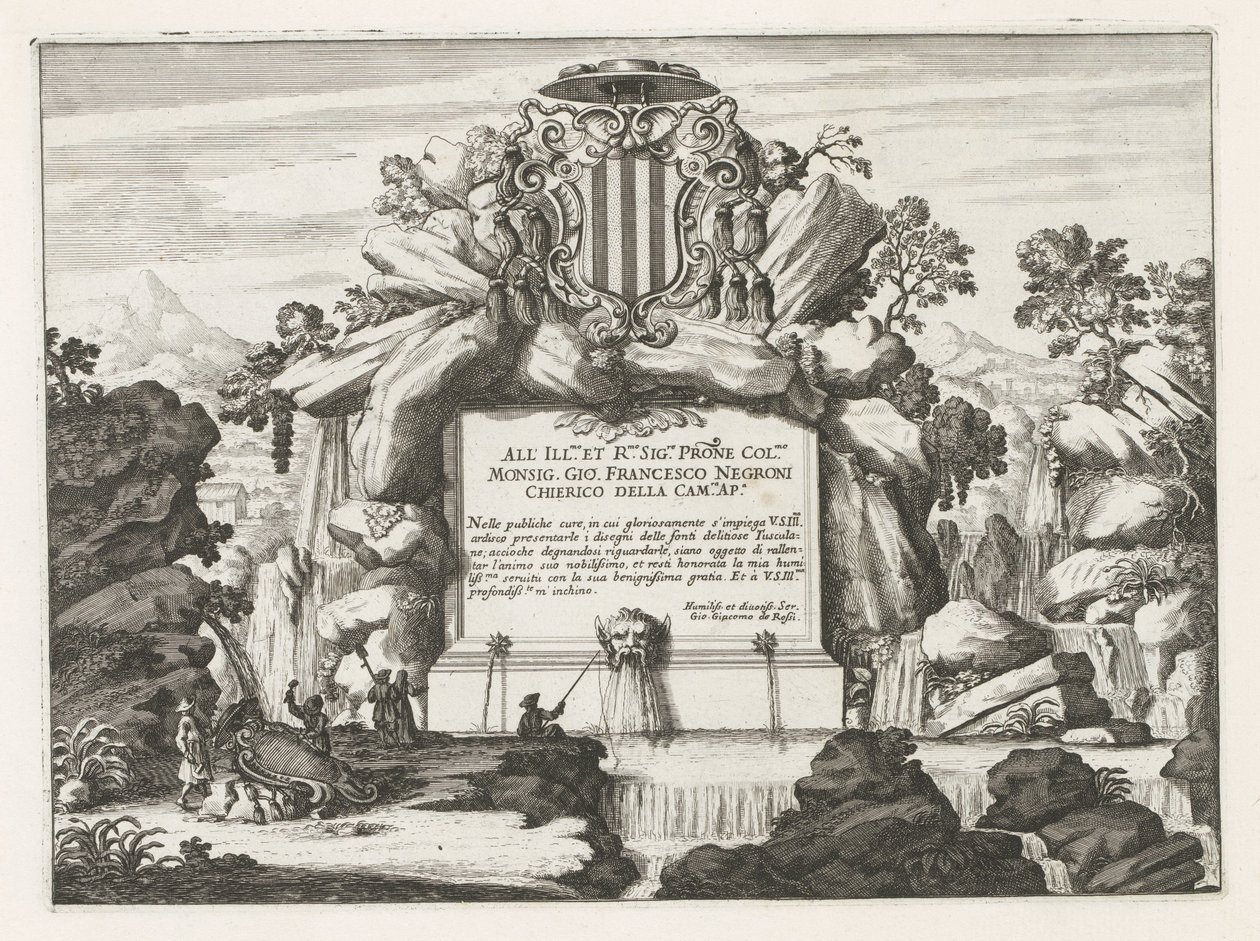 Fontein met opdracht aan en wapen van Giovanni Francesco Negroni door Anonymous