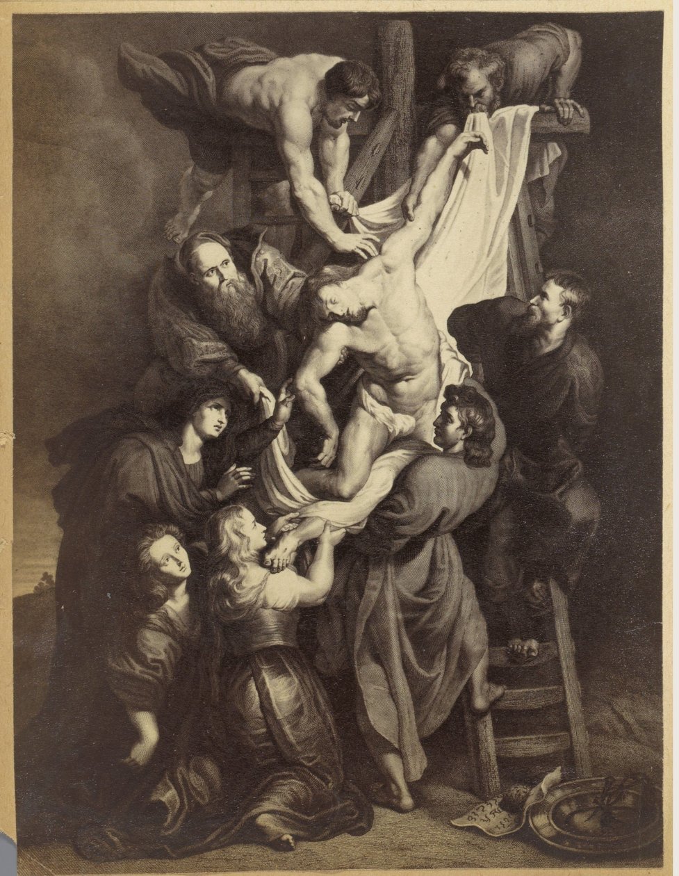 Fotoreproductie van een prent naar het schilderij Kruisafneming door Peter Paul Rubens door Anonymous