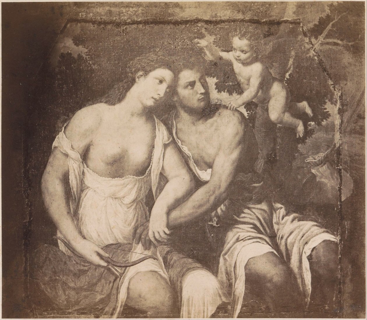 Fotoreproductie van het schilderij Venus en Adonis naar Paris Bordone door Anonymous