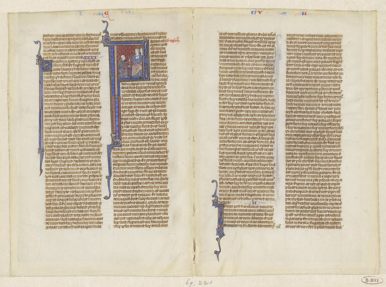 Fragment uit een bijbel, het boek der Koningen, hoofdstuk 2: David knielt voor Saul door Anonymous