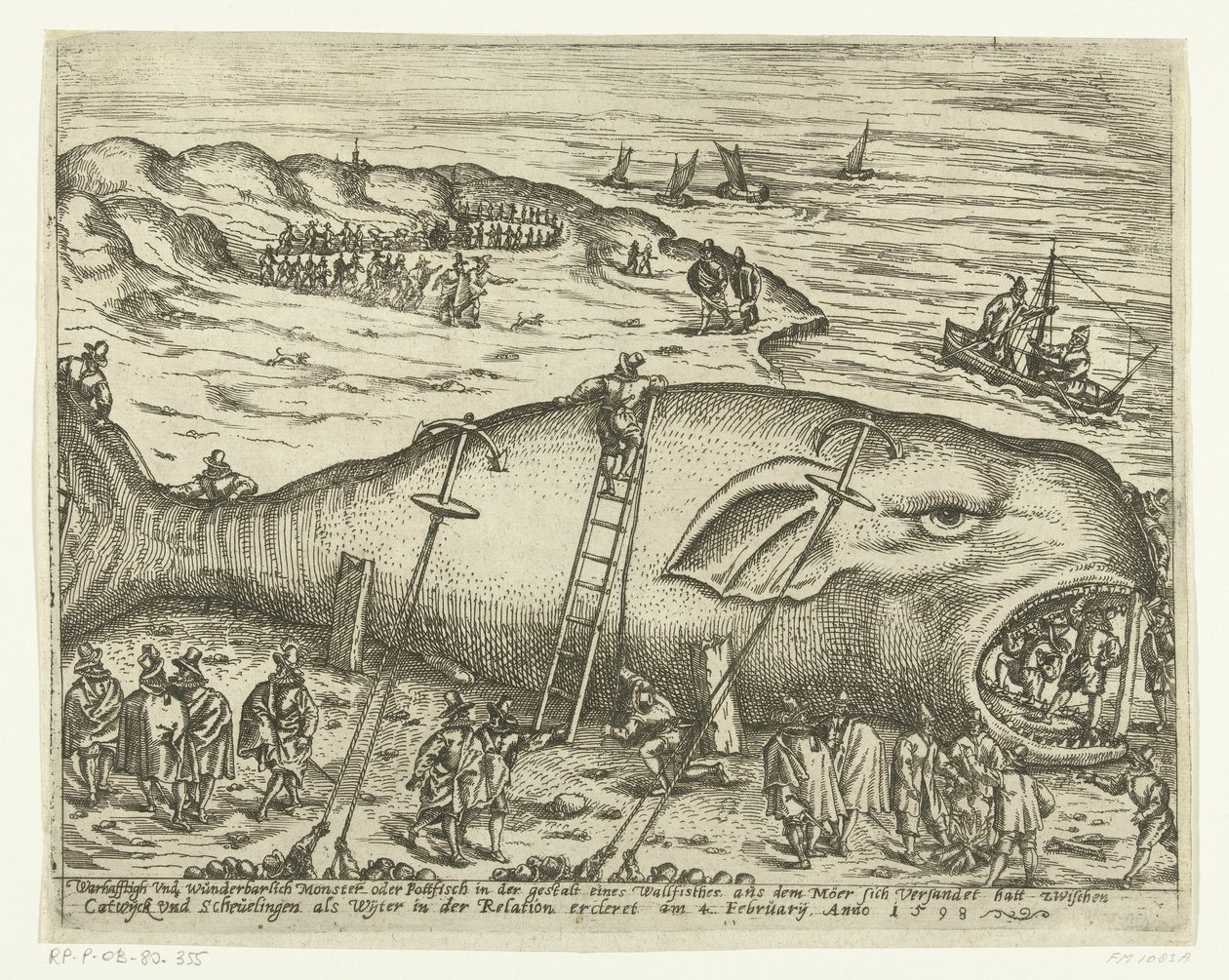 Gestrande walvis bij Berckhey, 1598 door Anonymous