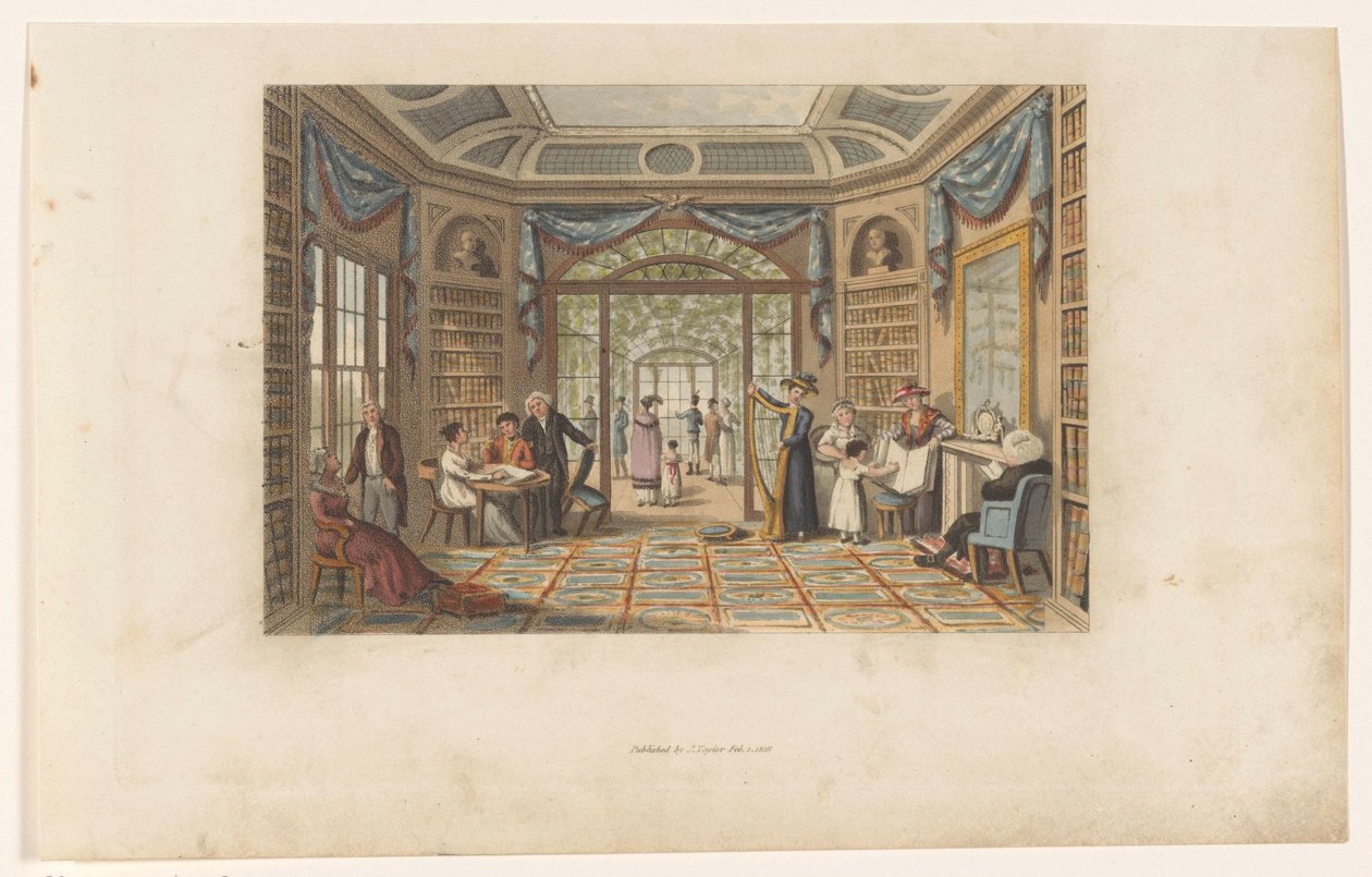 Gezelschap in een bibliotheek door Anonymous