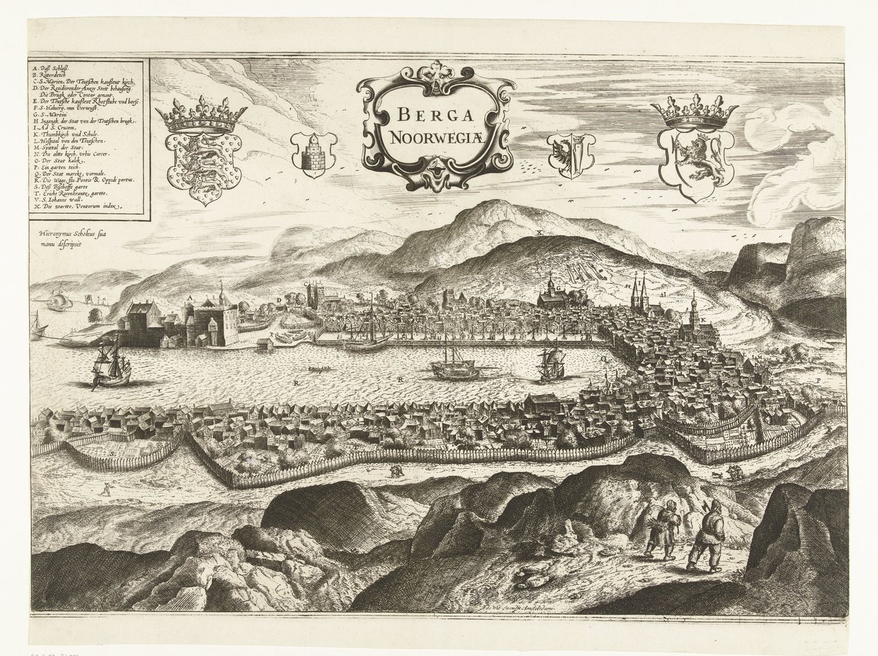 Gezicht op Bergen (Noorwegen), 1665 door Anonymous