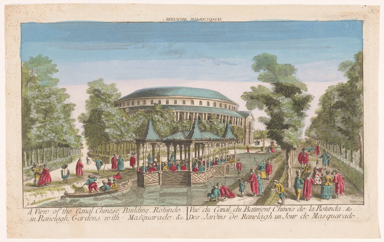 Gezicht op de Rotunda en het Chinese paviljoen op het kanaal in Ranelagh Gardens te Londen met een gemaskerd bal door Anonymous