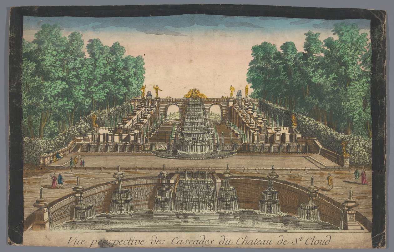 Gezicht op de cascades van de tuin van het Château de Saint-Cloud door Anonymous