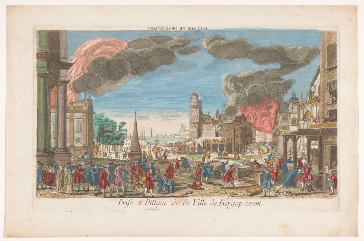 Gezicht op de inname en plundering van Bergen op Zoom door de Fransen in 1747 door Anonymous