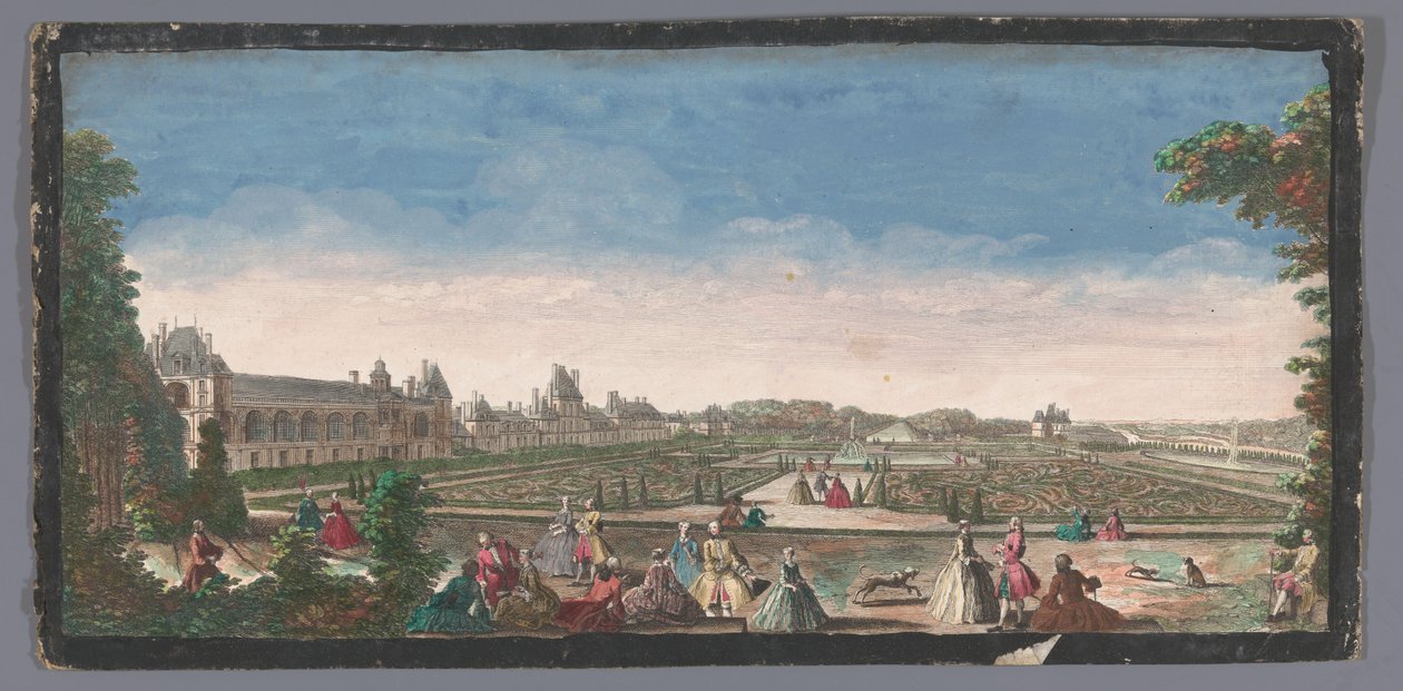 Gezicht op de tuin en het Palais de Fontainebleau door Anonymous
