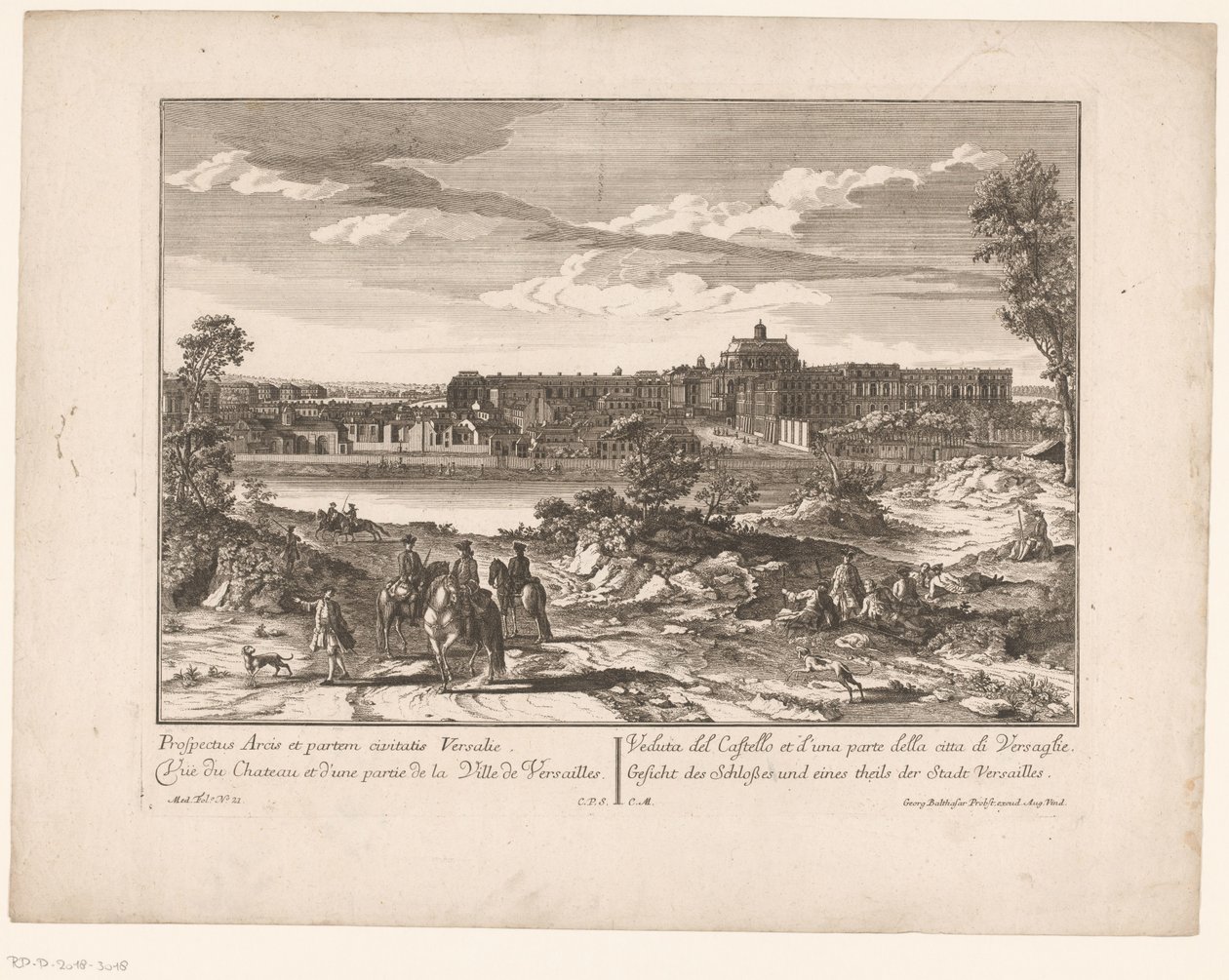 Gezicht op het Paleis van Versailles en een deel van de stad door Anonymous