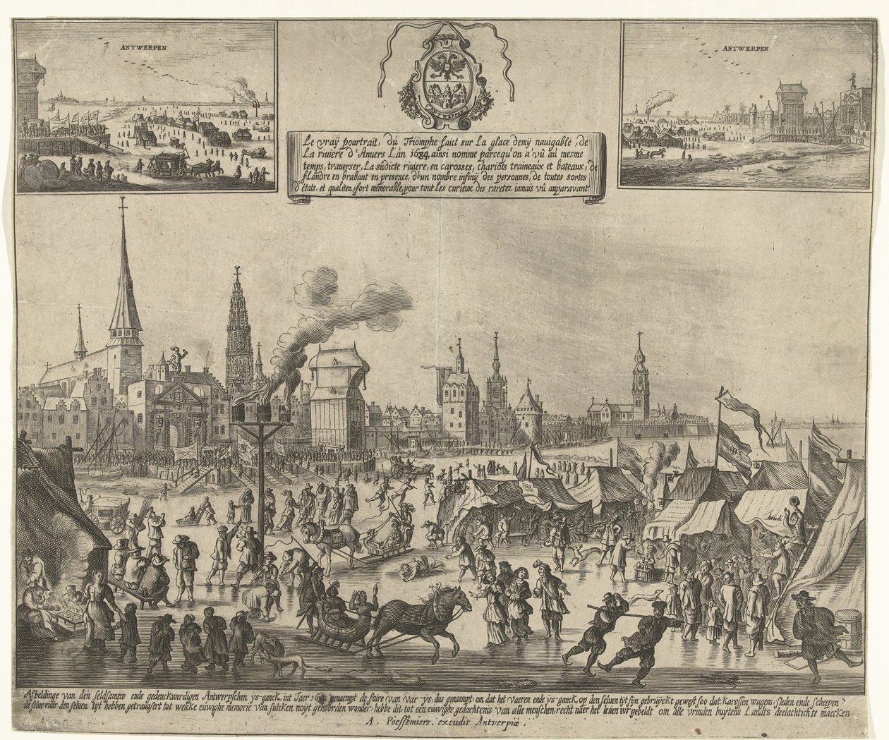 IJsvermaak op de bevroren Schelde te Antwerpen, 1684 door Anonymous