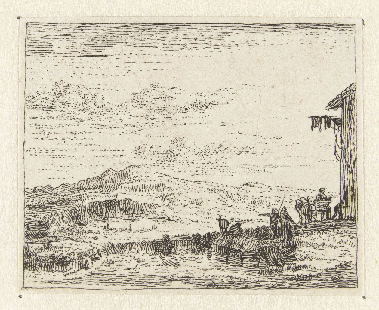 Italianiserend landschap met wagen bij herberg door Anonymous