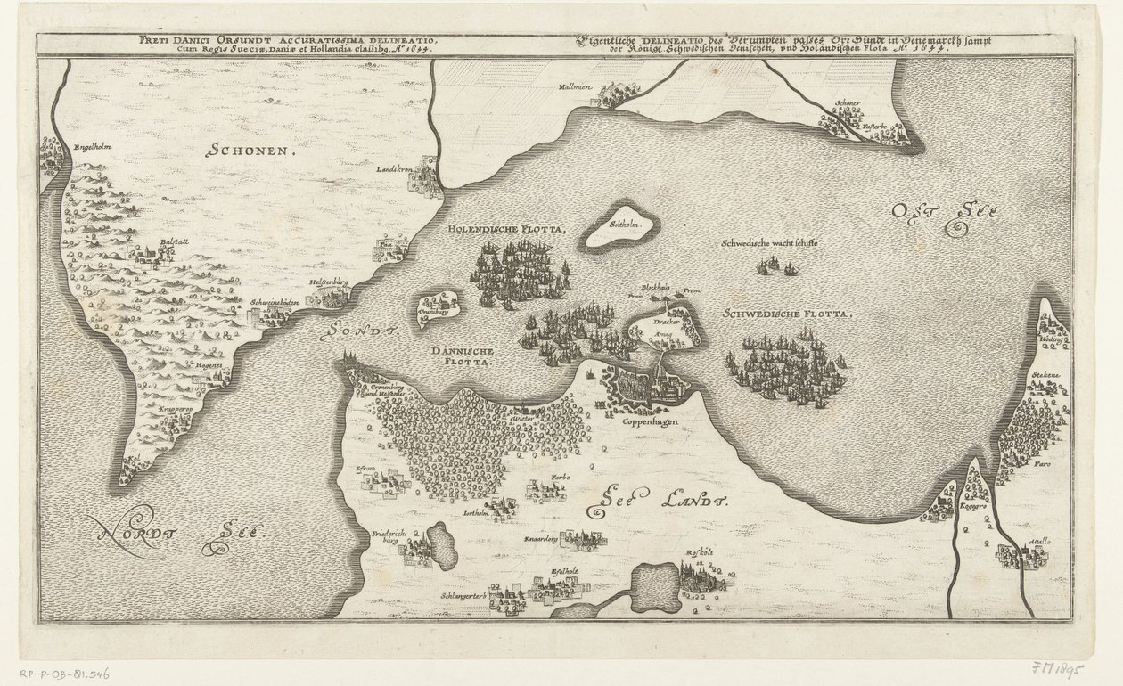 Kaart van de zeeslag tussen de Zweedse en Deense vloten in de Belt, 1644 door Anonymous
