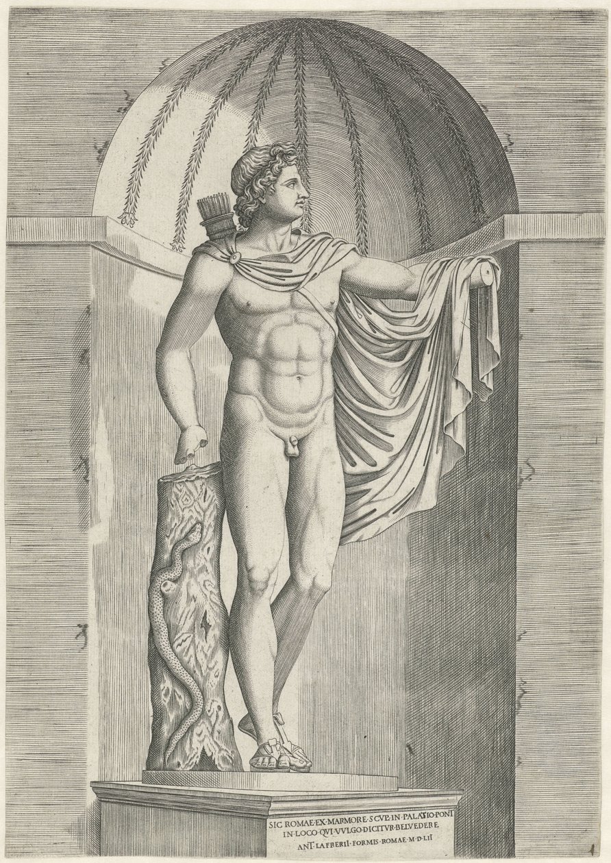 Klassiek beeld Apollo Belvedere in nis door Anonymous