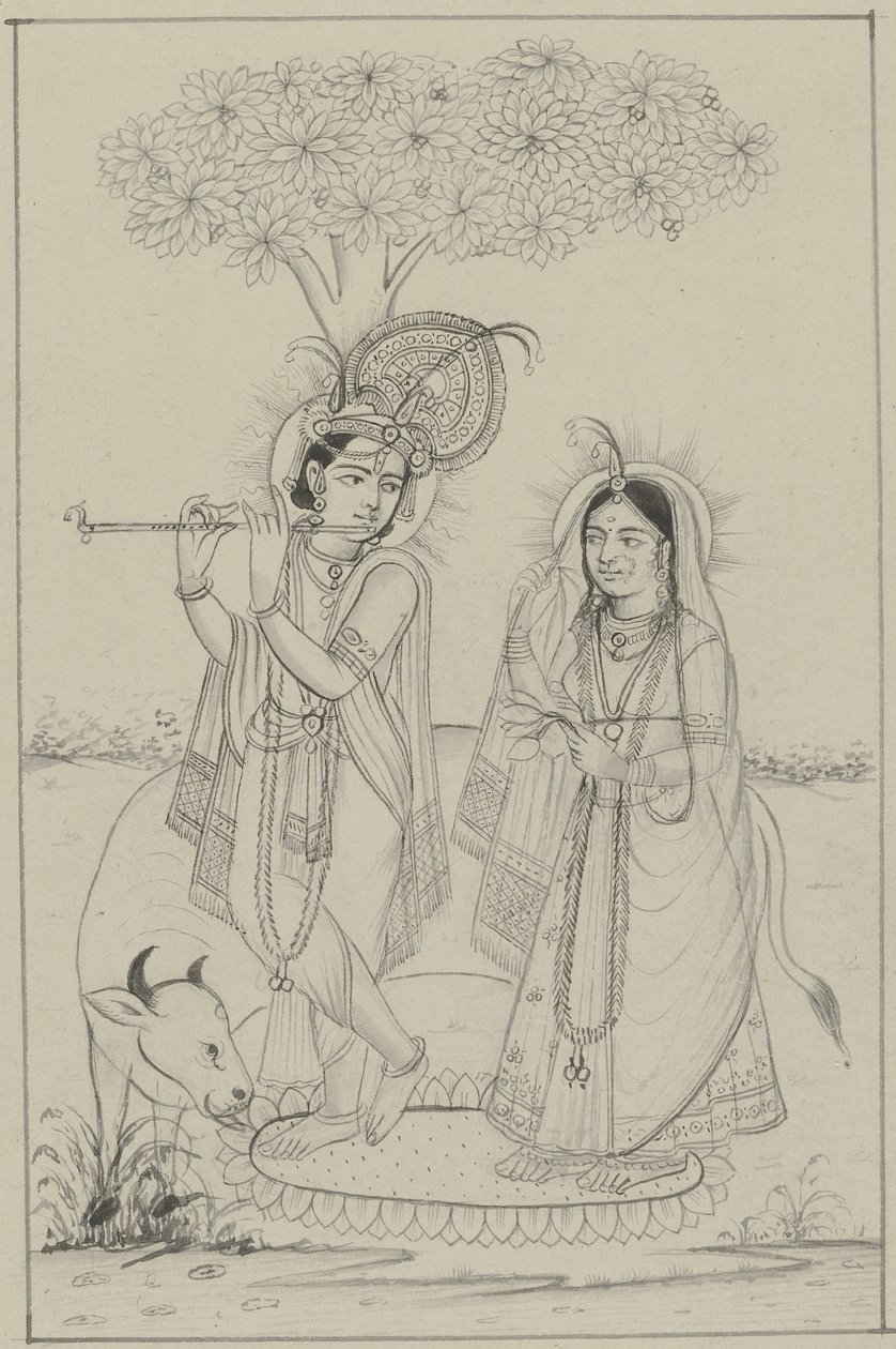 Krishna, die op een fluit speelt, en Radha door Anonymous