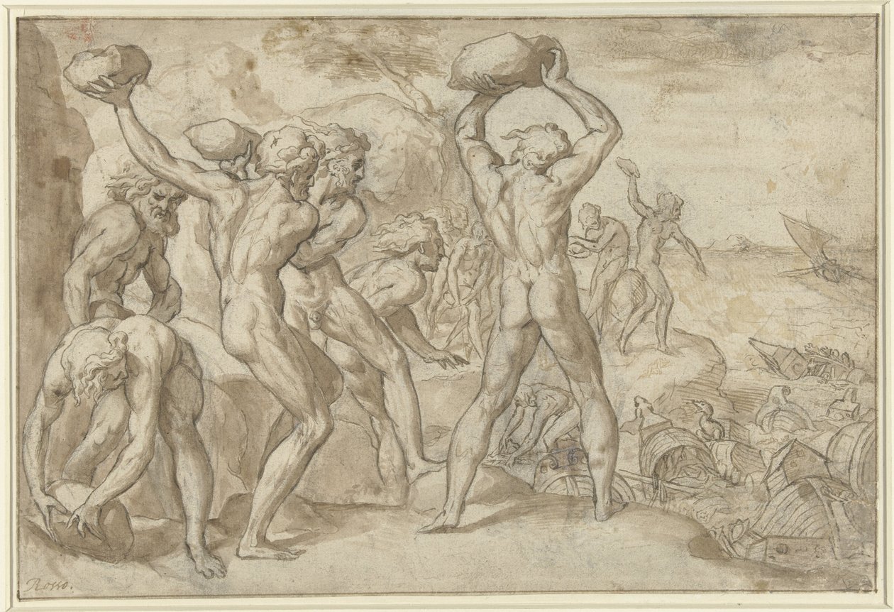 Laestrygonen verpletteren de vloot van Odysseus met zware stenen door Anonymous