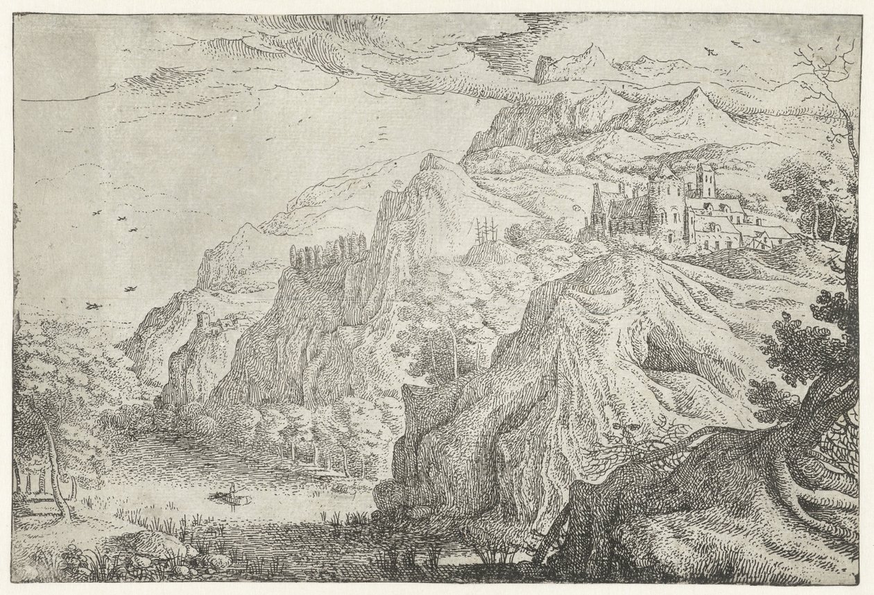 Landschap met kasteel en rivier door Anonymous