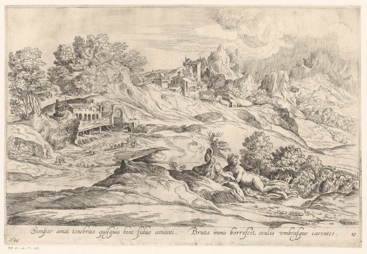 Landschap met minnend paar door Anonymous