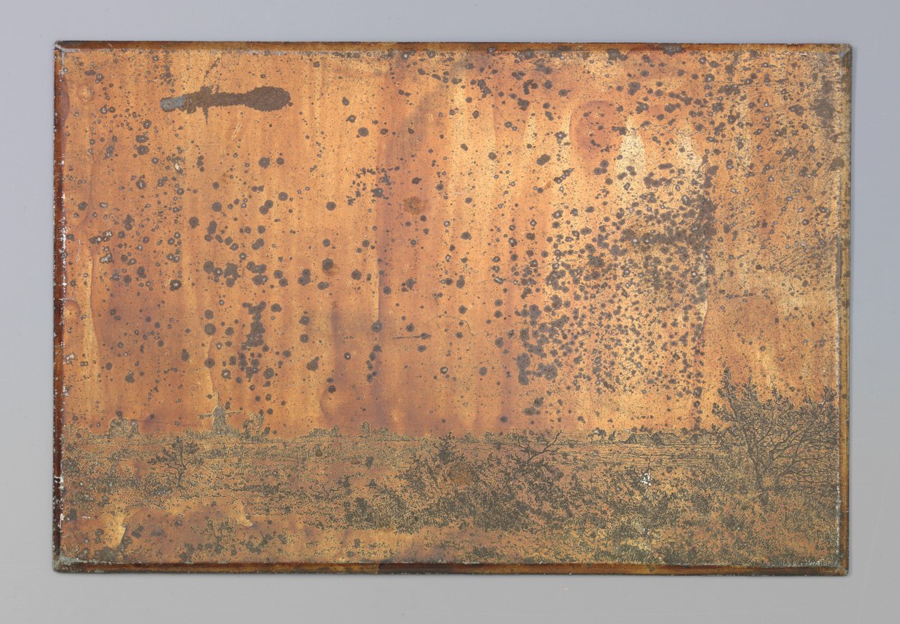 Landschap met struikgewas en molen door Anonymous