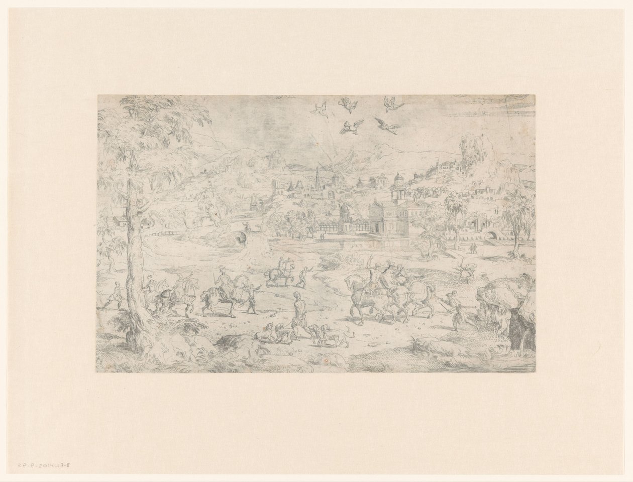 Landschap met valkenjacht op reigers door Anonymous