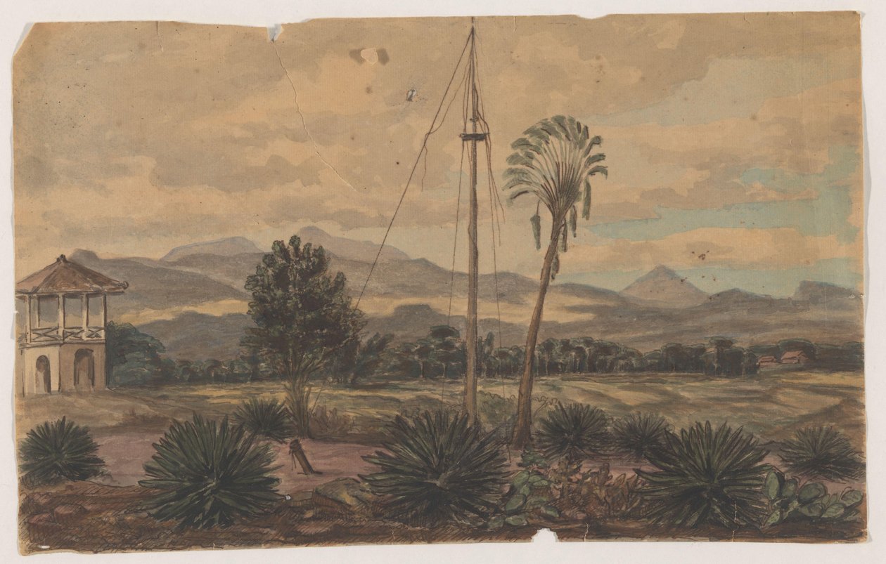 Landschap met vlaggenmast door Anonymous