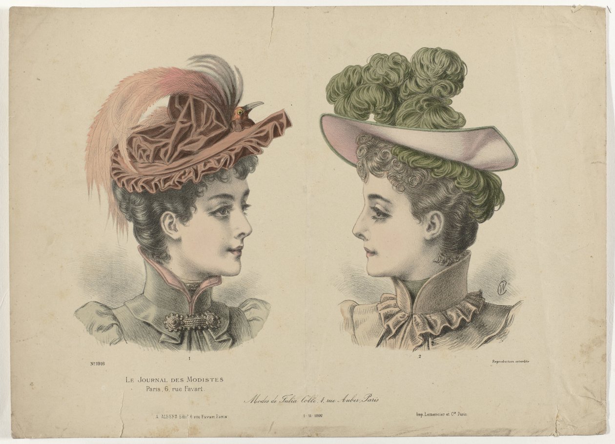 Le Journal des Modistes, 1-11-1892, No. 1916 : Modes de Julia Coll door Anonymous