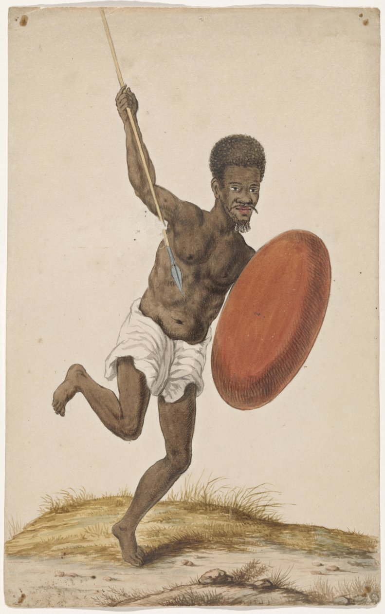 Malagassische krijger met assegai en schild door Anonymous