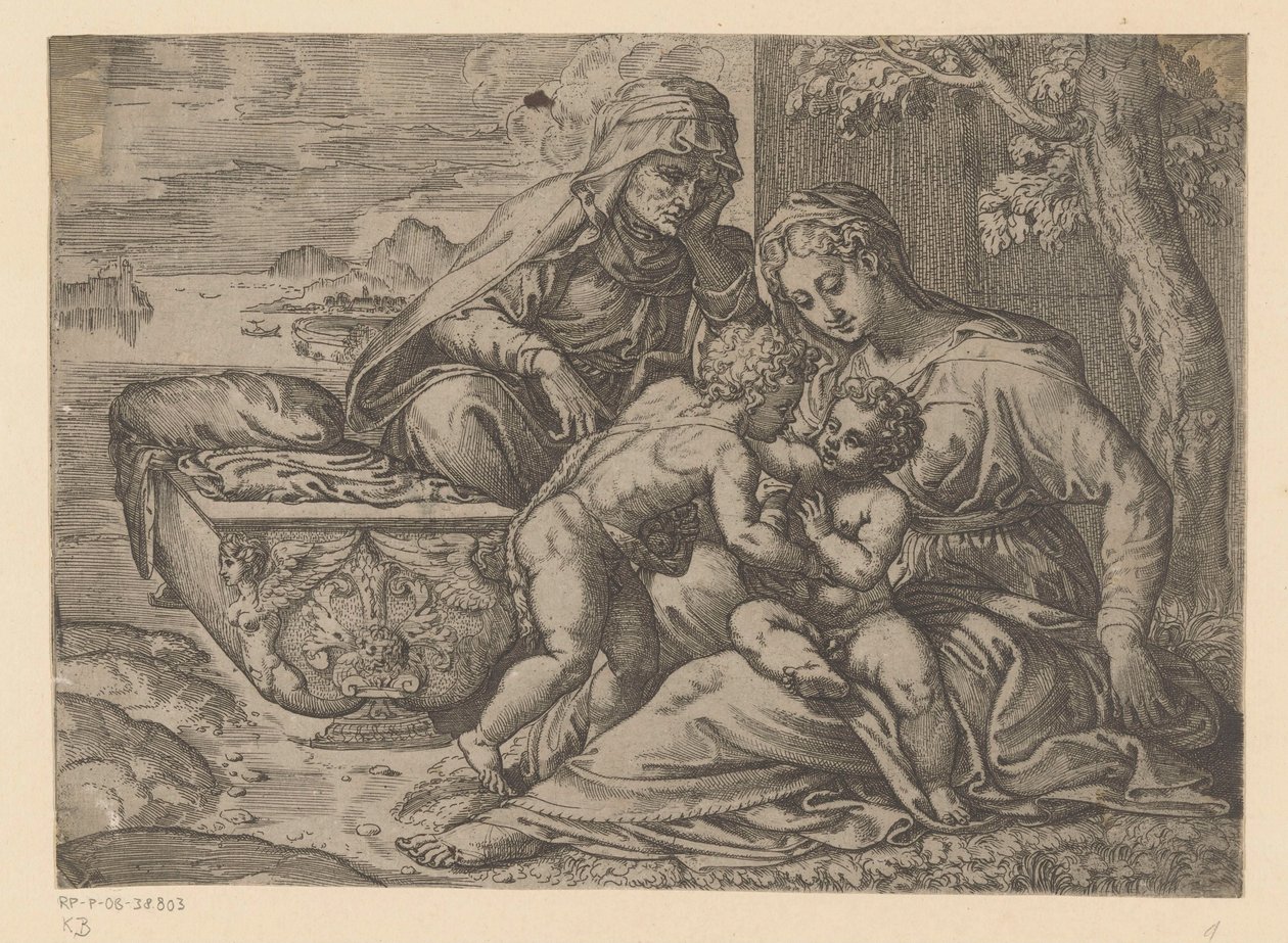 Maria met het Christuskind, Johannes de Doper en Elisabet door Anonymous