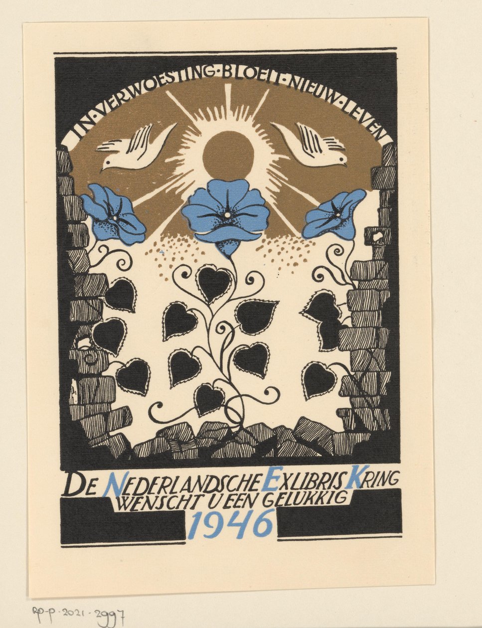 Nieuwjaarswens voor 1946 van de Nederlandsche Exlibriskring door Anonymous