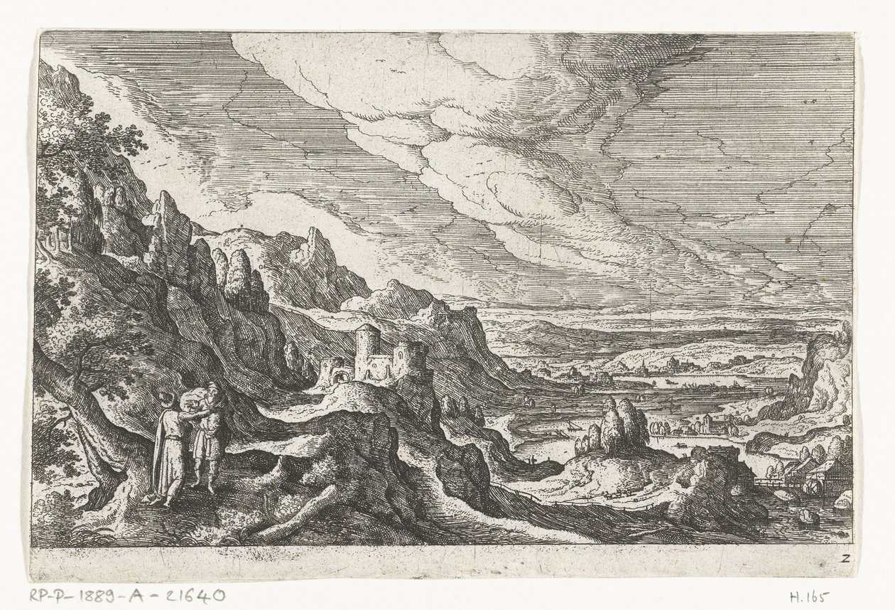 Ontmoeting op weg, uit de serie Landschappen met mythologische en bijbelse voorstellingen door Anonymous