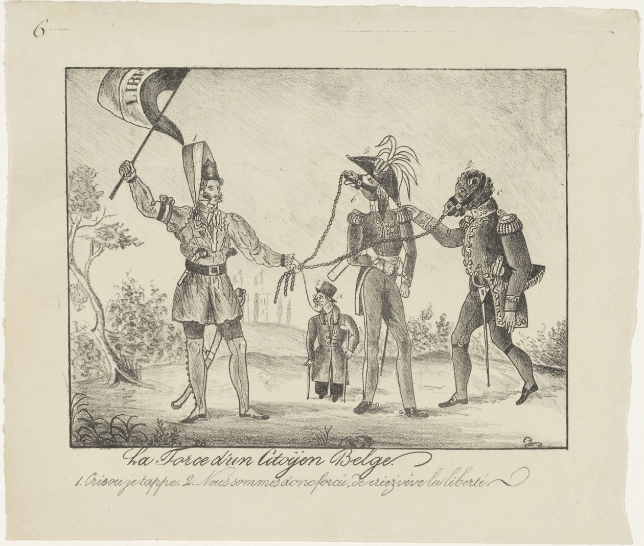 Opstandige Belg houdt de Nederlanders aan de ketting, 1830 door Anonymous