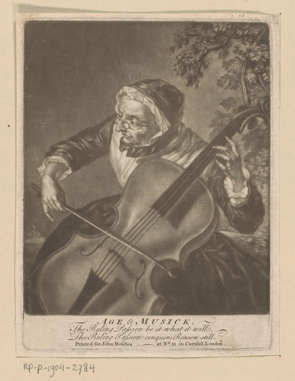 Oude vrouw speelt cello door Anonymous