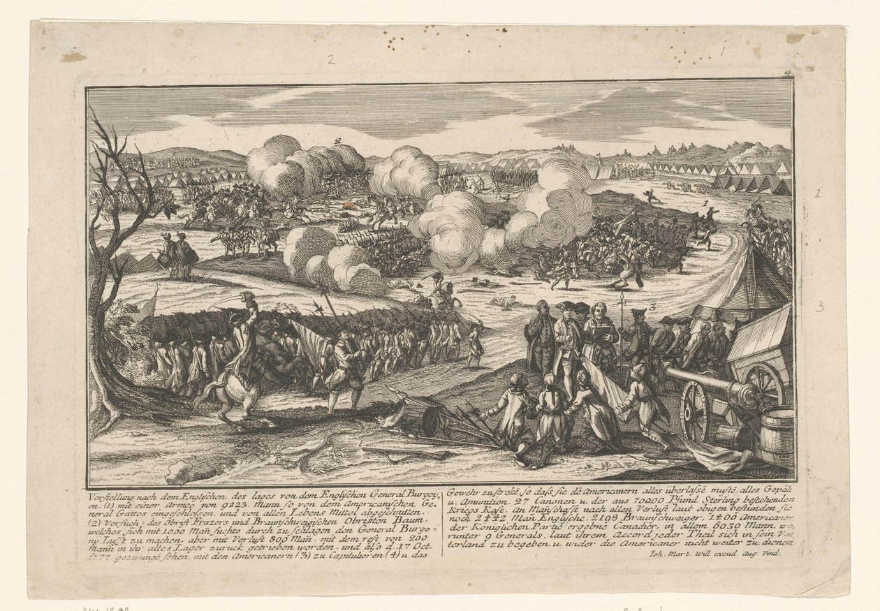 Overgave van Generaal Burgoyne aan Generaal Gates op 17 oktober 1777 door Anonymous