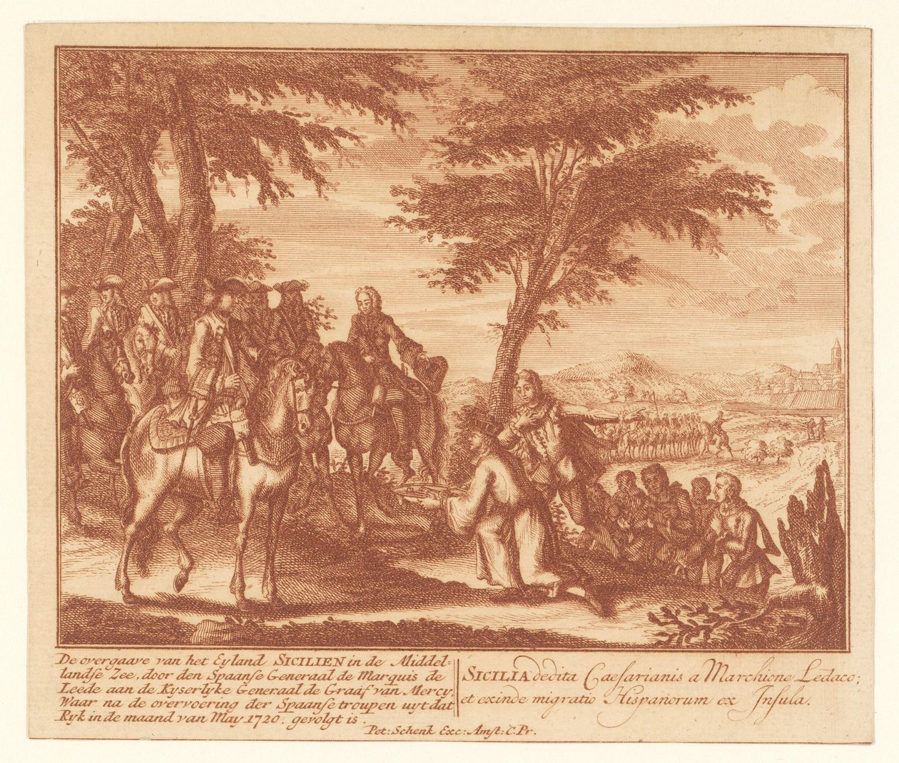 Overgave van Sicilië door de Spanjaarden aan de Fransen, mei 1720 door Anonymous