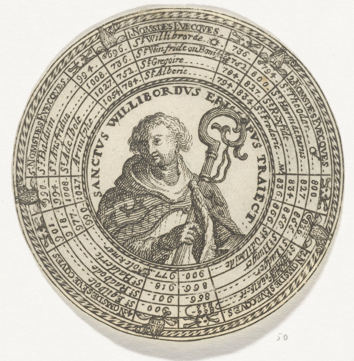 Penning met het portret van de Heilige Willibrord en de namen van de bisschoppen van Utrecht door Anonymous