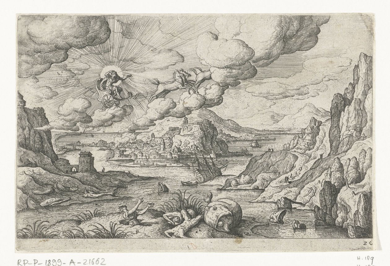 Phaëthon rijdt in de zonnewagen (Landschappen met mythologische en bijbelse voorstellingen) door Anonymous