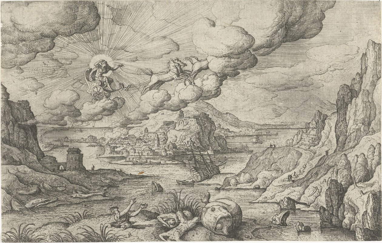 Phaëthon rijdt in de zonnewagen (Landschappen met mythologische en bijbelse voorstellingen) door Anonymous